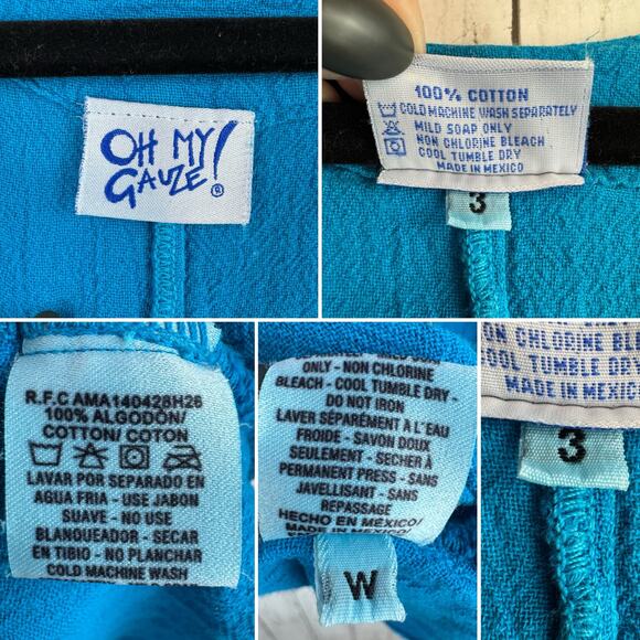 Oh My Gauze! Blue Arty Cotton Gauze Blouse Ruched Tunic Plus Size 3 / XXL 16+ - Picture 10 of 16